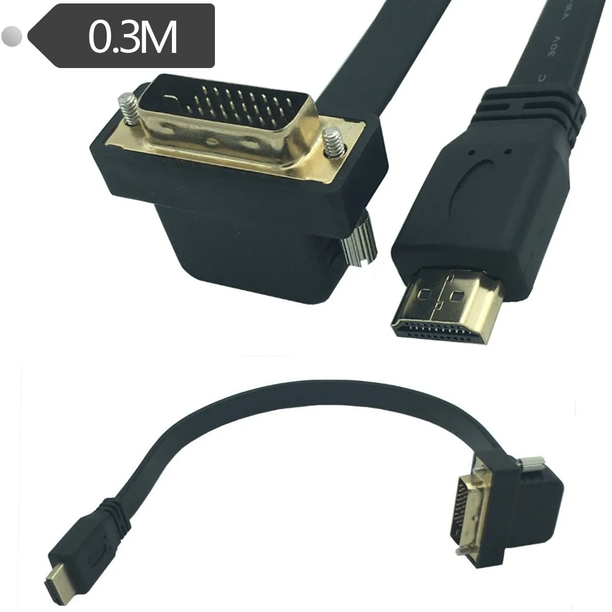 

Flat high-definition line HDMI to DVI line HDMI to DVI24+1 male elbow computer to TV line 0.3 meters