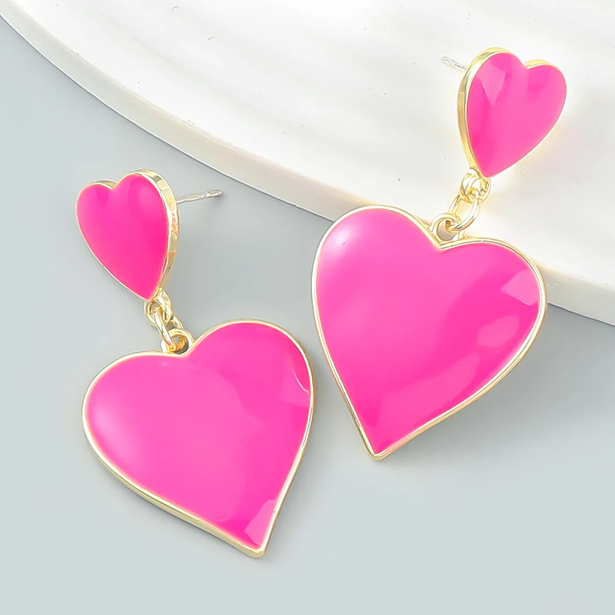 

Summer Heart Fuchsia Blue Yellow Earrings Love Statement Wedding Geometric Heart Bohemian Vintage Trend Women Bright Jewelry