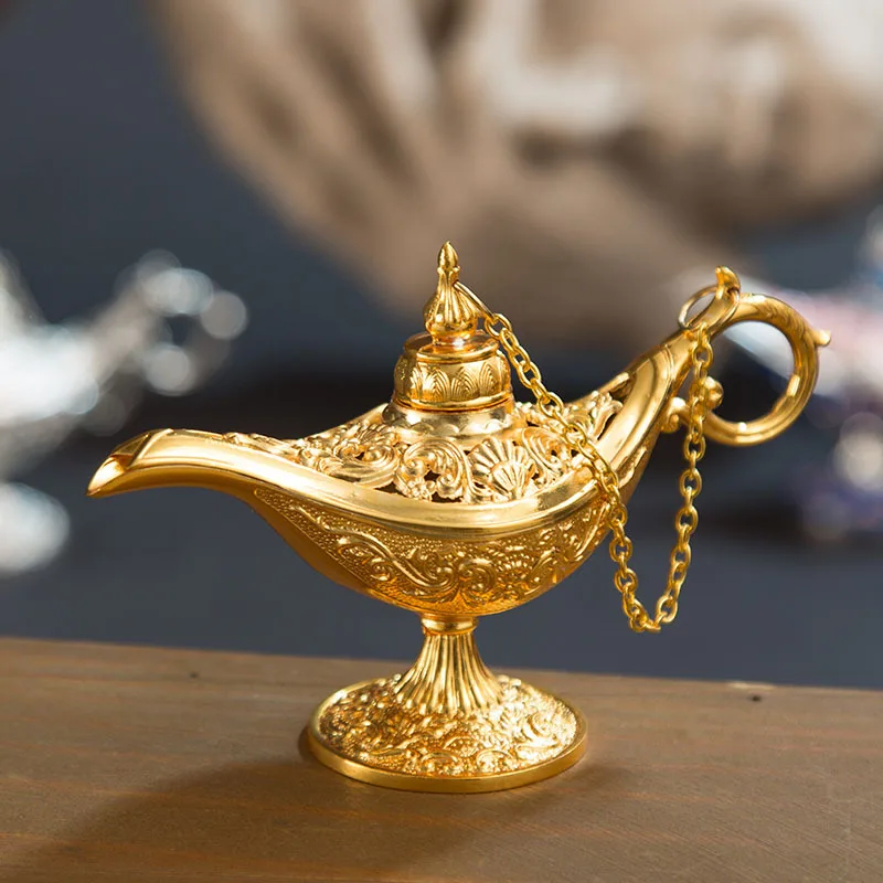 

1PC Traditional Aladdin Lamp Hollow Out Fairy Tale Magic Aladdin Wishing Lamp Tea Pot Vintage Retro Home Decoration Accessories