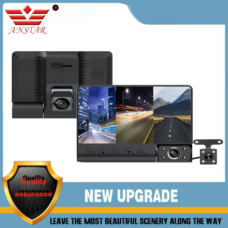 Автомобильный видеорегистратор ANSTAR, 4 дюйма, 1080P, 3 объектива
