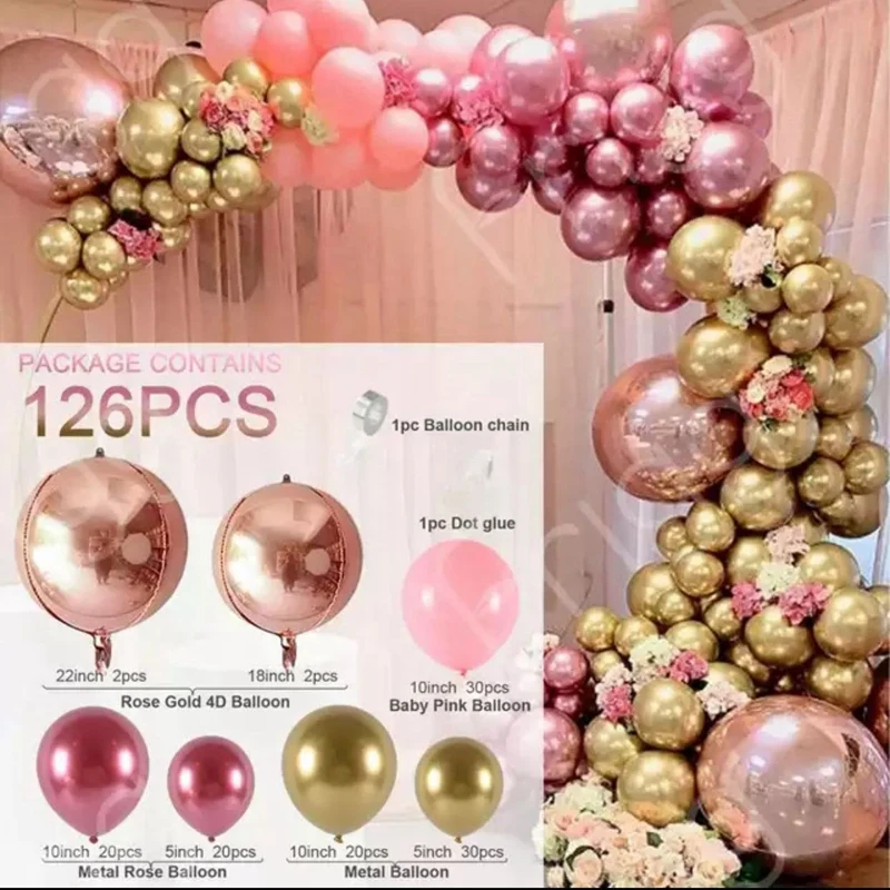 

126Pcs Chrome Rose Pastel Baby Pink Balloons Garland Arch Kit 4D Rose Balloon For Birthday Wedding Christmas Party Decor