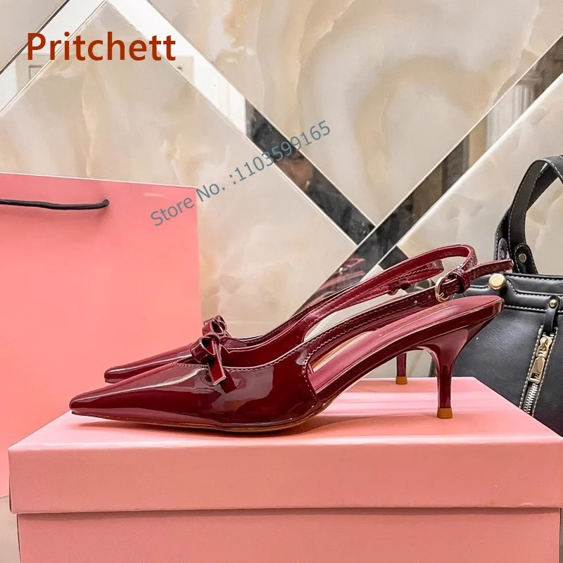 Туфли-лодочки женские с заостренным носком и бантом-бабочкой однотонные