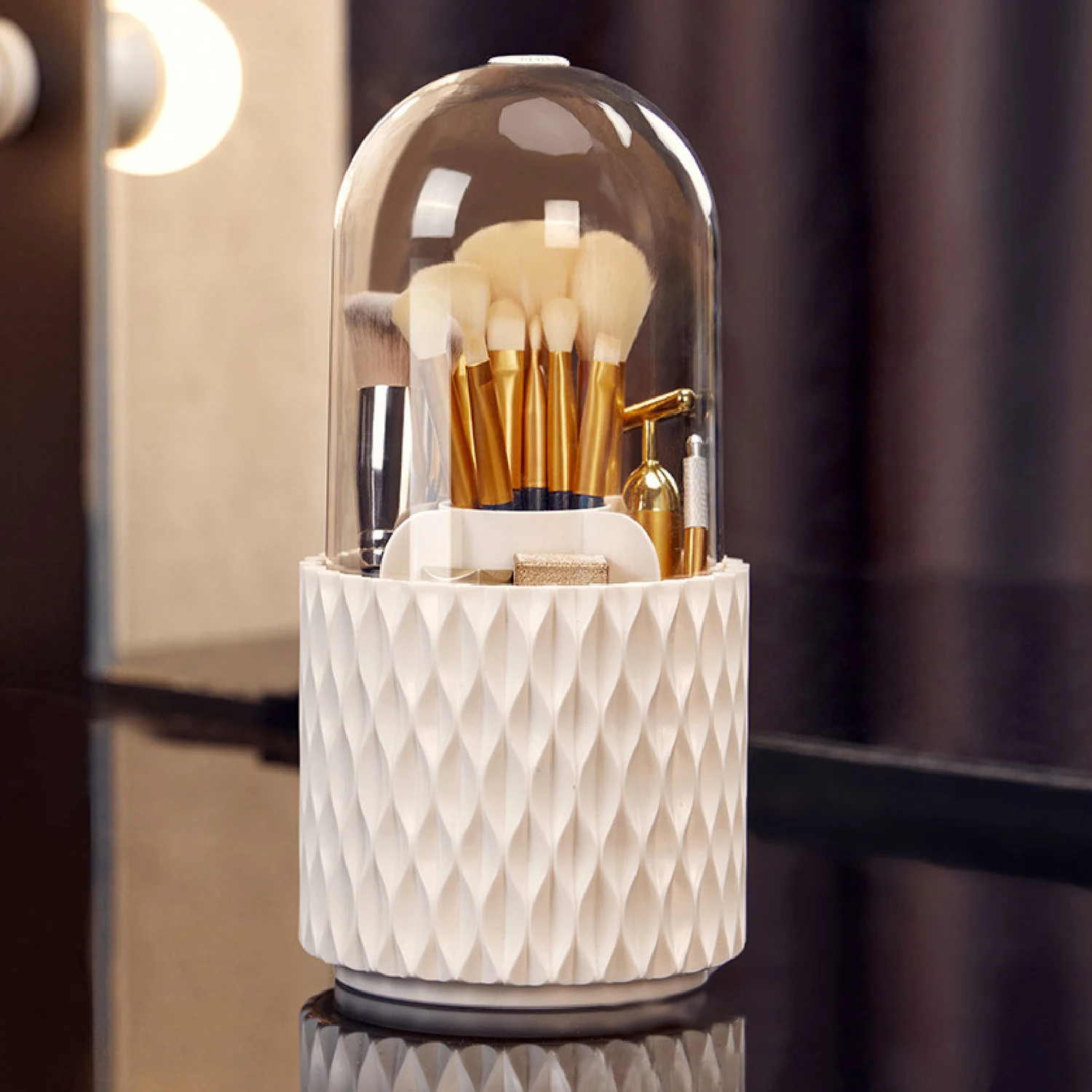 

360 Rotating Large Capacity Transparent Makeup Brushes Storage Pen Holders Acrylic Dust Desktop Cosmetic Storage Boxs with Cover