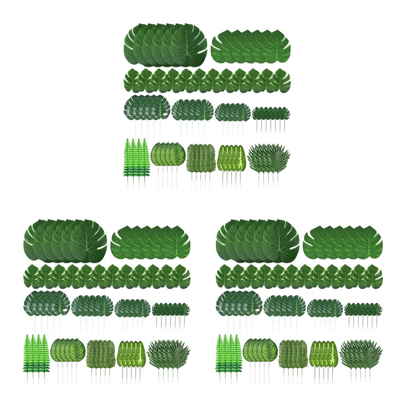 

309 Pieces 12 Kinds Artificial Palm Leaves With Stems Jungle Leaves Decorations For Party Decorations