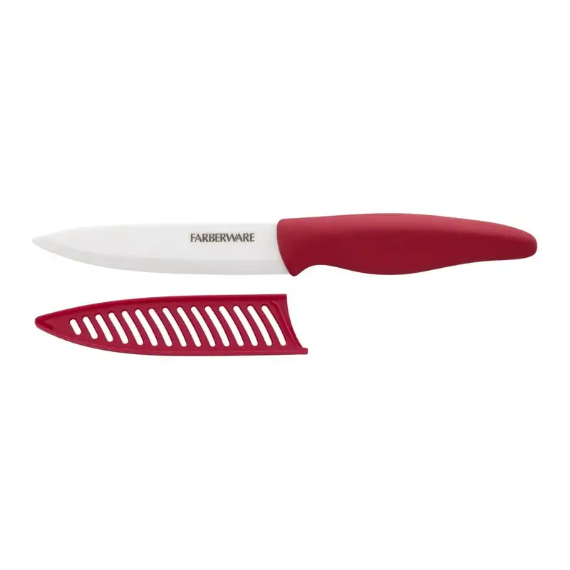 

5-inch Ceramic Utility Knife with Red Blade Cover and Handle