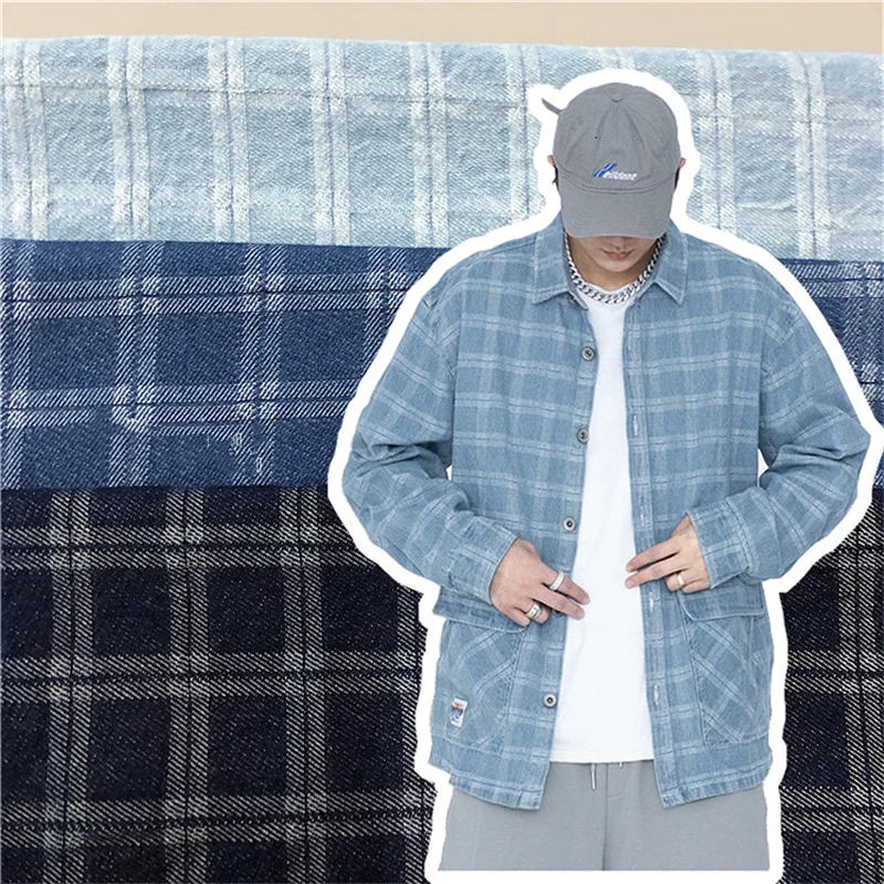 Простой трендовый бренд клетчатая жаккардовая джинсовая ткань из чистого хлопка