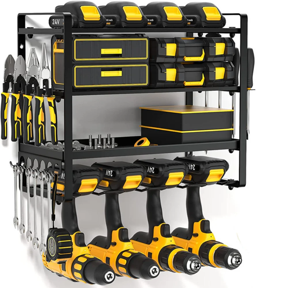 4 Tier Power Tool Organizer Wall Mount Heavy Duty Tool Organizers With Drill Holder Tool Rack Tool Holder Storage Tool Shelf