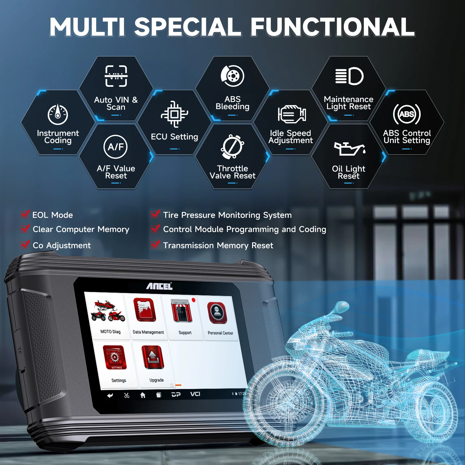 ANCEL MT500 мотоцикл все системы диагностический сканер инструмент OBD2 тестер для BMW