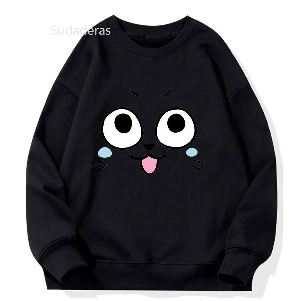 Fairy Tail Sweatshirt Happy Cat Face Print Hoody Girls Oversized Tracksuits Anime Cartoon Graphic Pullovers Harajuku Couple Tops