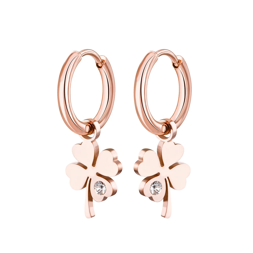 

Lucky Four Leaf Clover Hoop Earrings Stainless Steel, Small Kpop Huggie Hoops Ear Jewelry Gift for Women Teen Girls