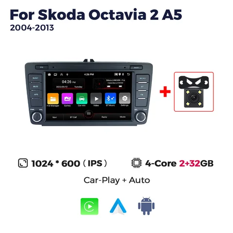 Автомагнитола MEKEDE на Android 13 для Skoda Octavia 2 A5 2004 2005 2006 2007 2008 - 2013 BT, автомобильный мультимедийный плеер с GPS и Wi-Fi  мультимедийный плеер, 2din, головное устройство, GPS-навигация магнитола