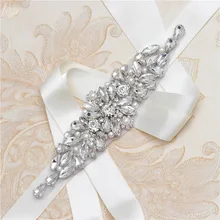 MissRDress-Cinturón de boda con diamantes de imitación plateados, faja nupcial transparente con perlas, cinturón de flores para vestido de novia, JK892