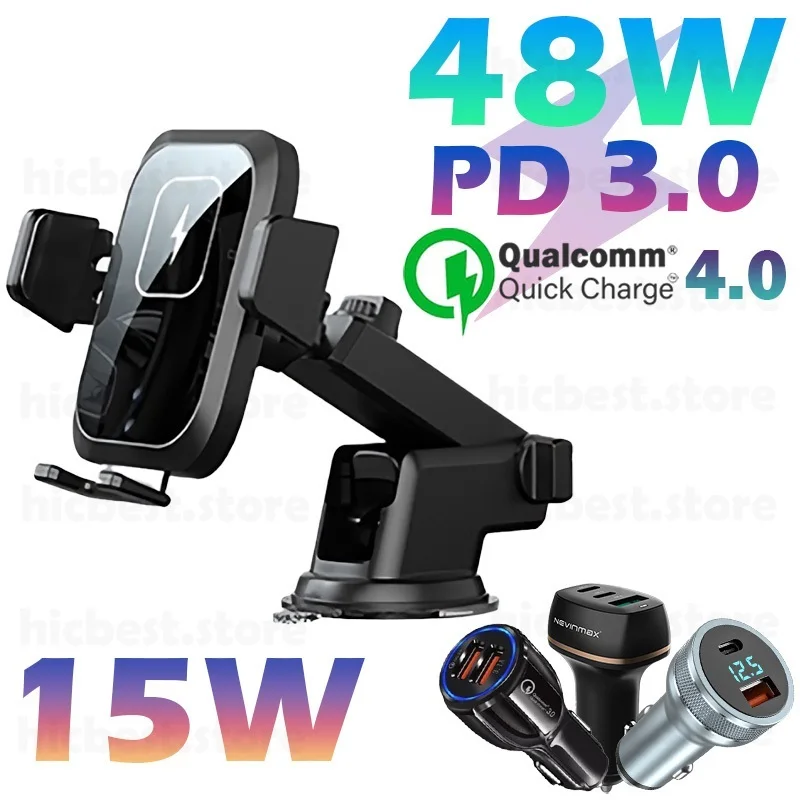 

15W Wireless Car Charger Phone Holder for iPhone Wireless Charging Car Induction Charger Mount for iPhone 12 SE 11 8 Samsung S20