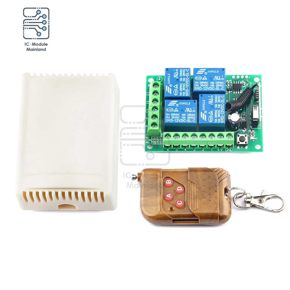 

DC12V Universal 4 Channel Wireless Remote Control Module 433MHz 315MHz Intelligent Relay Receiver Module RF Switch Transmitter