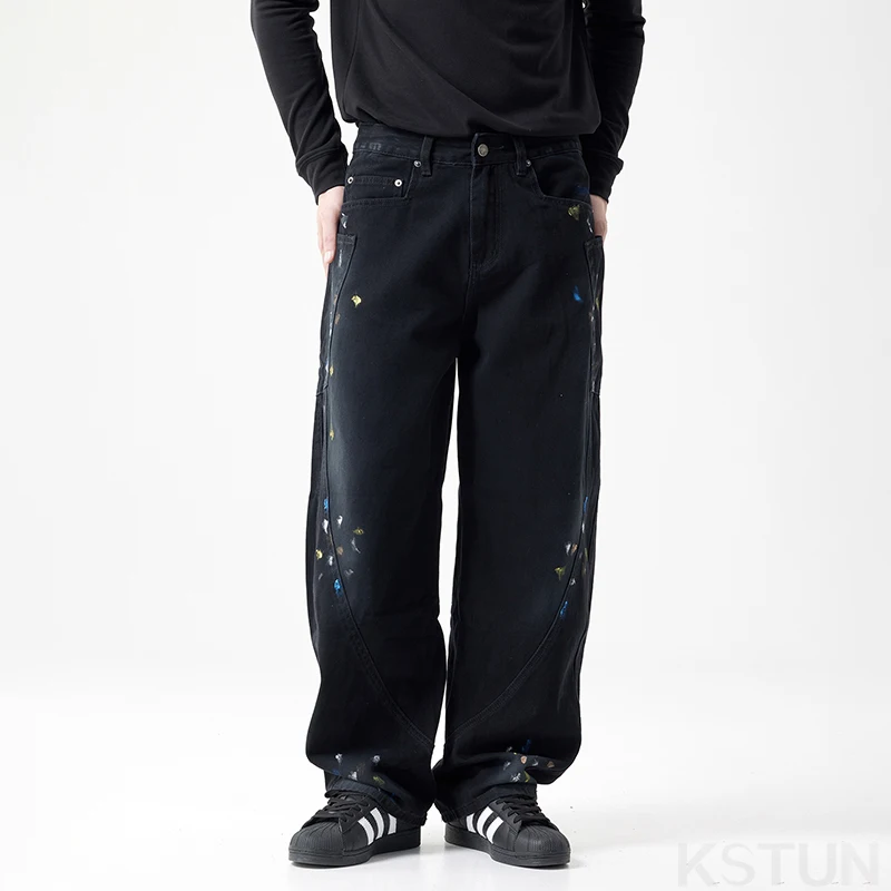 Черные джинсы KSTUN для мужчин мешковатые брюки мужские свободные с широкими