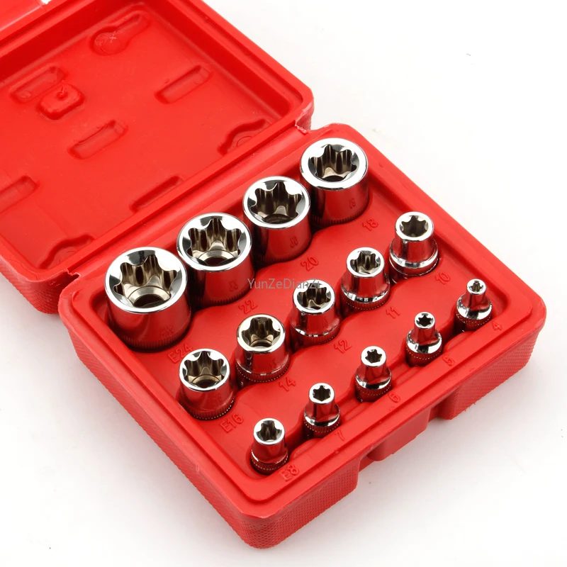 

material 14pcs/set E Torx Star Female Bit Socket Set 1/2" 3/8" 1/4" Drive E4 - E24 repair tool hand tool set high quanlity