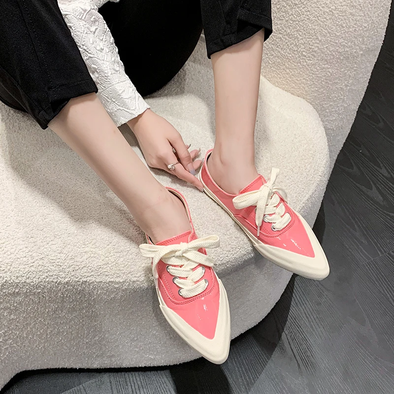 

Women's Shoes 2022 Spring Autumn New Pointed Toe Cross-lace Women's Shoes Rubber Sole White Soft Bottom Casual shoes for women