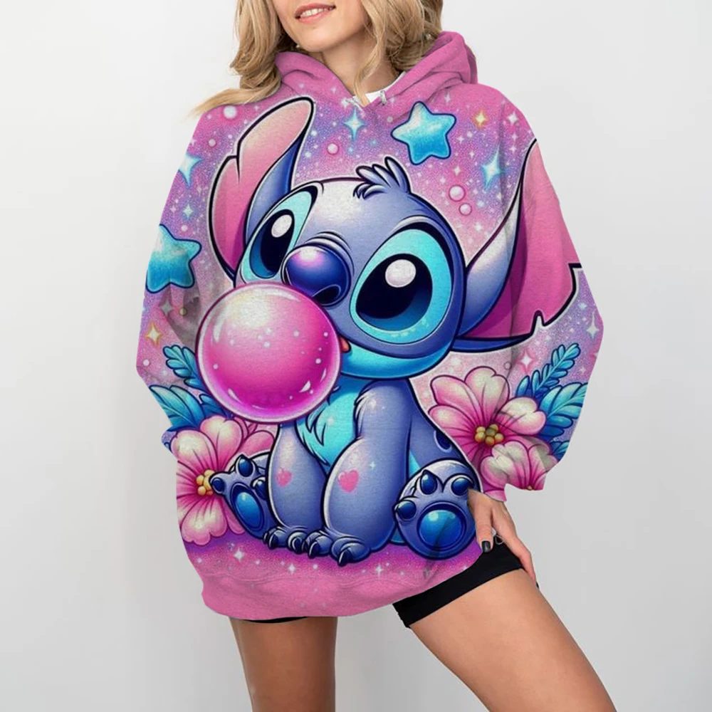 Disney Stitch cartoon print Hoodie Women Aesthetic Hoodies Unisex Album Print Pullovers Sweatshirts Korea