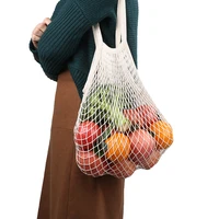 portable reusable grocery bags for fruit vegetable storage bag cotton mesh string organic organizer handbag long handle net tote