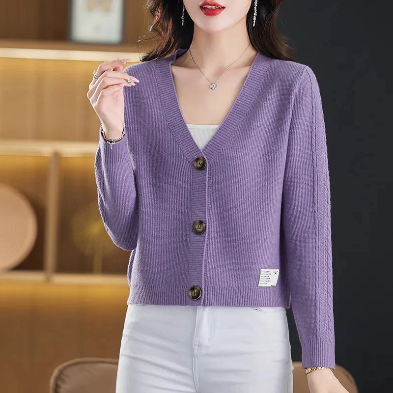 

Women Clothes Autumn Winter Thic Sweater Cardigan Female Knitted Top Simple Solid Wool Knitwear
