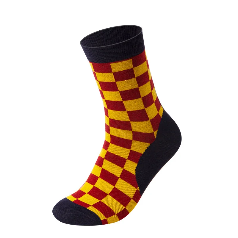 Men's latest design pure cotton medium tube socks high-quality business geometric lattice color men's breathable cotton socks