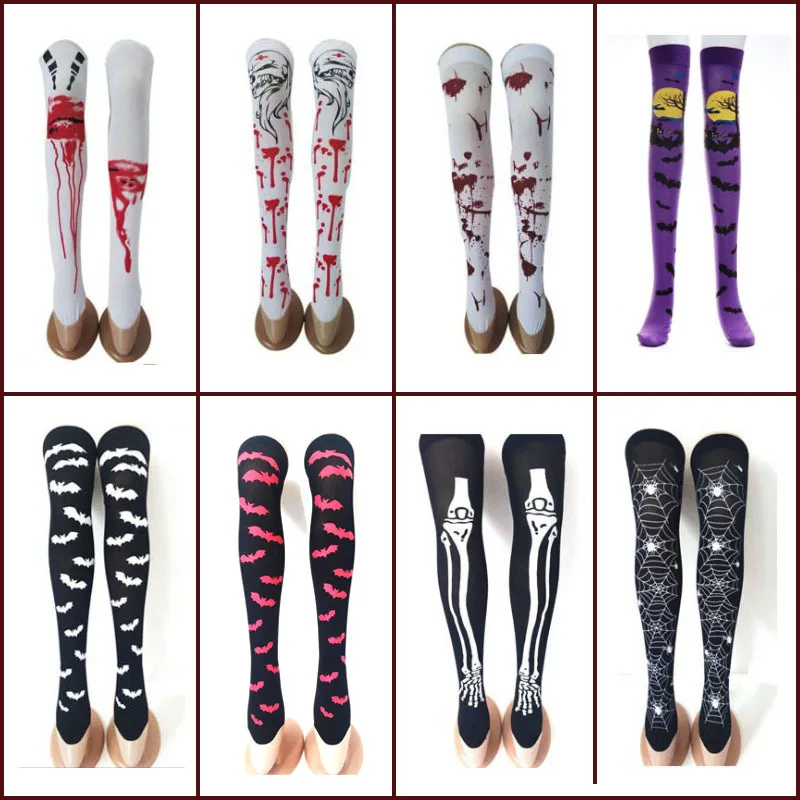 

Костюмы на Хэллоуин для взрослых, детей, женщин, девочек, аксессуары для косплея, чулки, носки, чёрная, белая полоса, клоун, монахиня, летучая ...