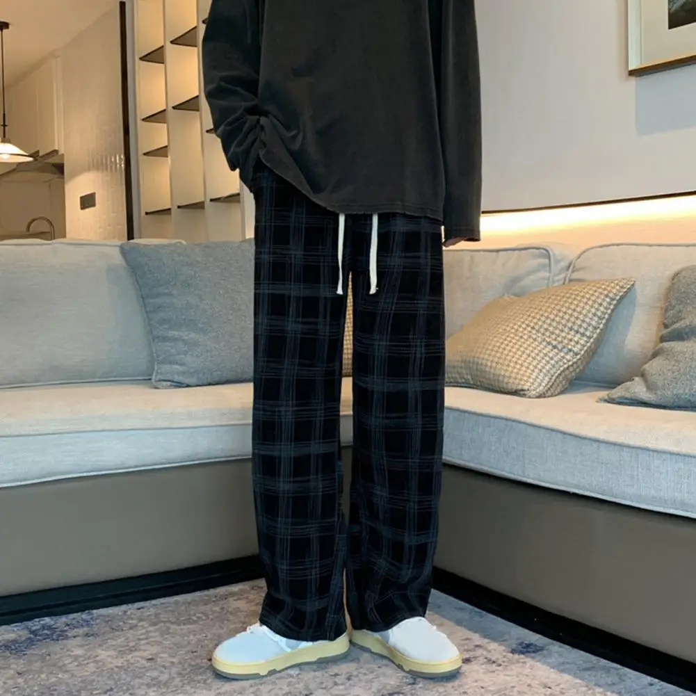 

Casual Pants Men High Street Fashion Drawstring Wide Leg Plaid Long Pant Korean Style Autumn sweatpants pantalons de survêtement
