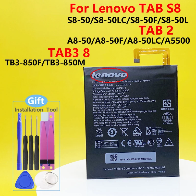 

New Lenovo TAB S8 S8-50 S8-50L S8-50LC S8-50F TAB 2 A8-50 A5500 A8-50F A8-50LC TAB3 8 TB3-850F TB3-850M Tablet L13D1P32 Battery