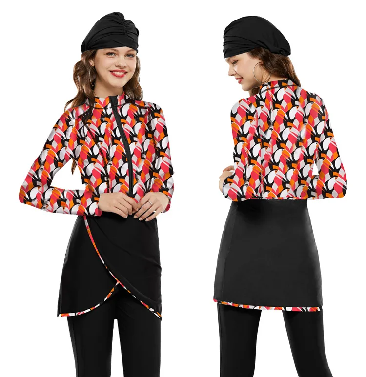 

3 Pcs/set Islamic Printed Swimsuit Korean Women's Foreign Fashion Arab Swimwear Muslim Ladies Clothing Muslim Swimwear Beach