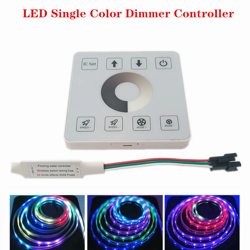 

WS2811 LED Single Color Dimmer Controller DC12-24 with RF Wireless Full Touch Panel for Monochrome Follow Spot Light Bar