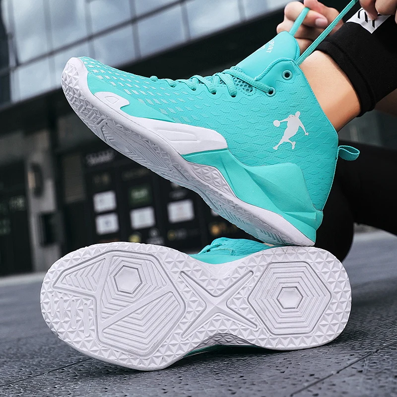 High-top Mesh Yellow Unisex Basketball Shoes Outdoor Anti-slip Men Sports Shoes Anti-shock Breathable Women Basketball Sneakers