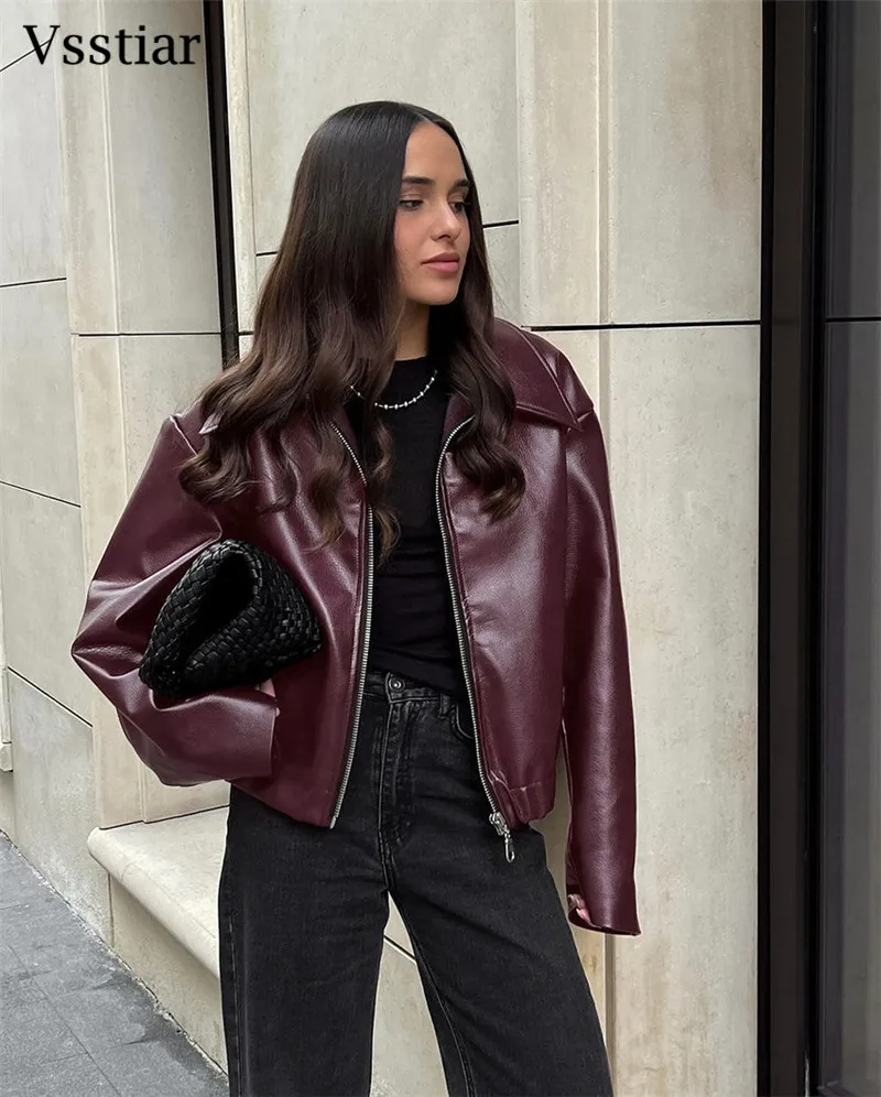 Vsstiar новые модные кожаные куртки из искусственной кожи на молнии женские