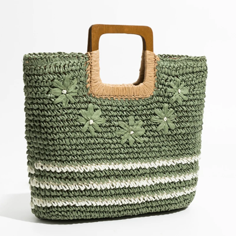 

Simple Design Striped Casual Square Handbags Summer Beach Straw Bags For Women Handwoven Flower Fashion Tote Bag 2023 New