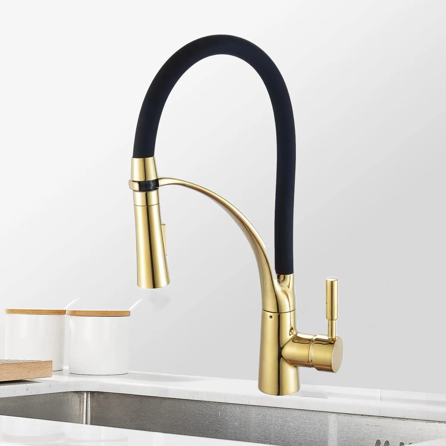 

Gold silicone universal bending kitchen faucet cold and hot water single control mixing water single hole faucet sprinkler