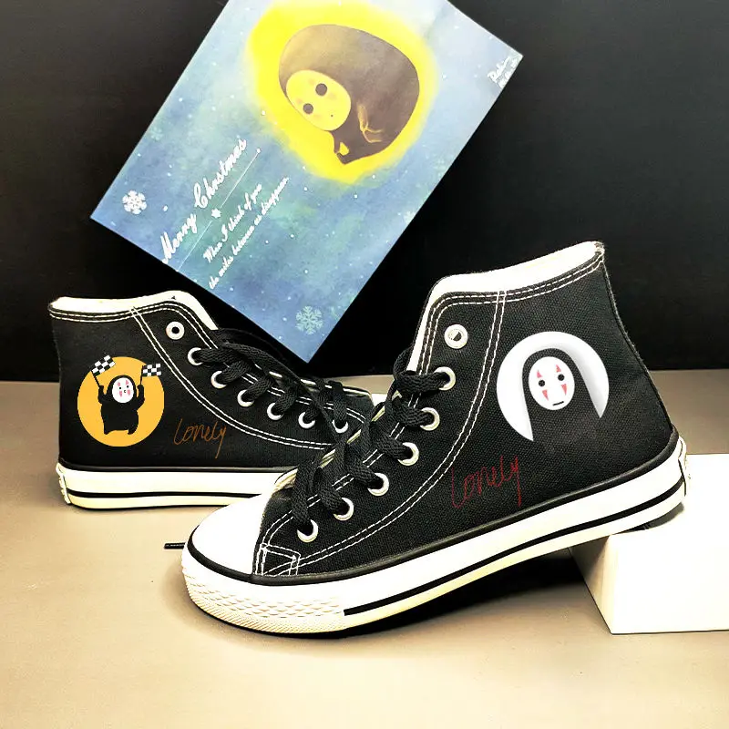 

Новинка, мужские холщовые ботинки с аниме «Унесенные призраками», Симпатичные высокие ботинки Хаяо Миядзаки с героями мультфильмов, повседневные спортивные ботинки унисекс для пар с граффити