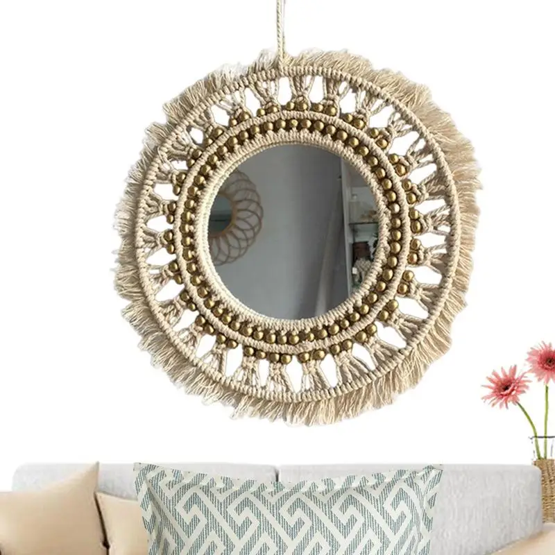 

Круглые зеркала для стен макраме, круглые зеркала для настенного декора, подвесное круглое настенное зеркало, современное декоративное для прихожей, ванной комнаты