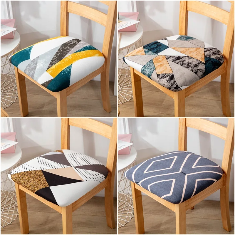 

Geometric Print Dining Room Chair Cover Spandex Elastic Seat Covers Removable Washable Stretch Chair Seat Slipcover for Kitchen