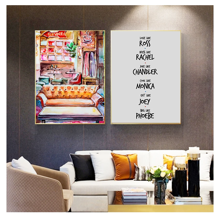 

Картина на холсте с изображением дивана, настенное искусство, Классическая фотокартина для спальни, домашний декор, постер для ТВ-шоу с друзьями, акварель