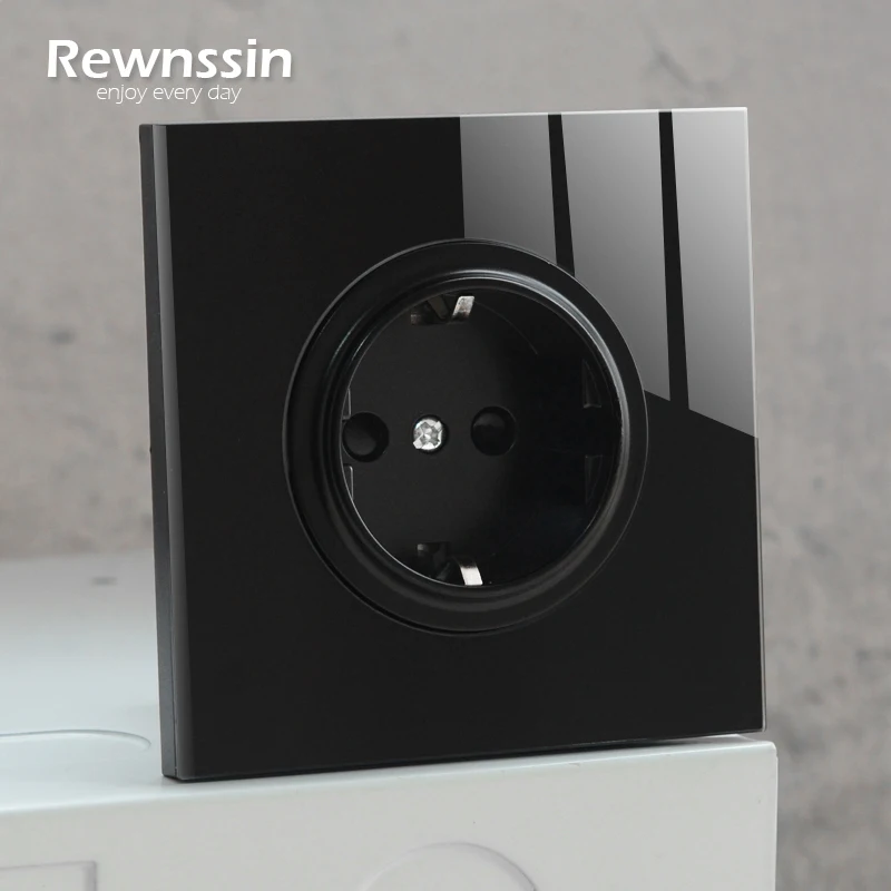 

EU Wall Socket Black Real Crystal Glass Panel Double USB Charging Plug 1 2 3 4 Gang 16A European Electrical Outlets