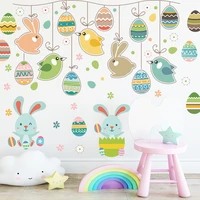 2022 new cartoon eggs rabbit flowers easter decoration childrens room wall stickers home wall decoration wall stickers
