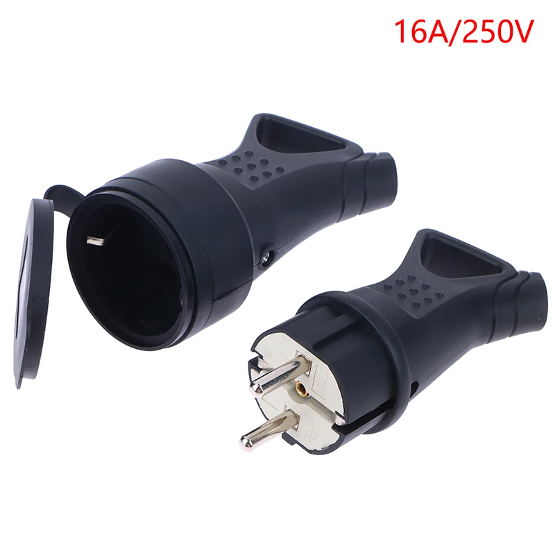 EU Rubber Waterproof Socket Plug Electrial Grounded European Connector With Cover IP54 For DIY Power Cable Cord 16A 250V