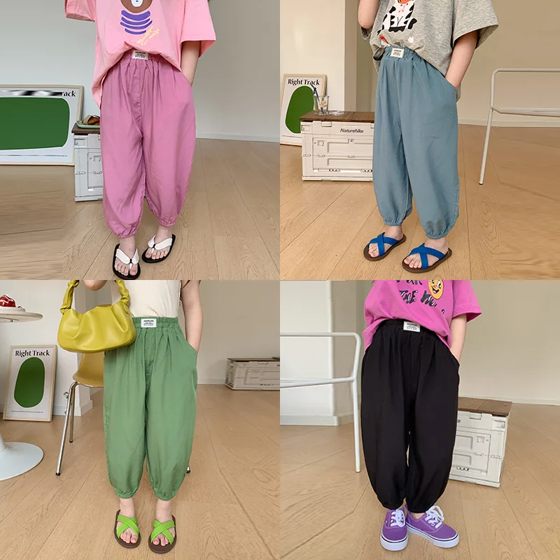 

2022 Летние повседневные тонкие брюки для девочек и мальчиков, детские удобные брюки