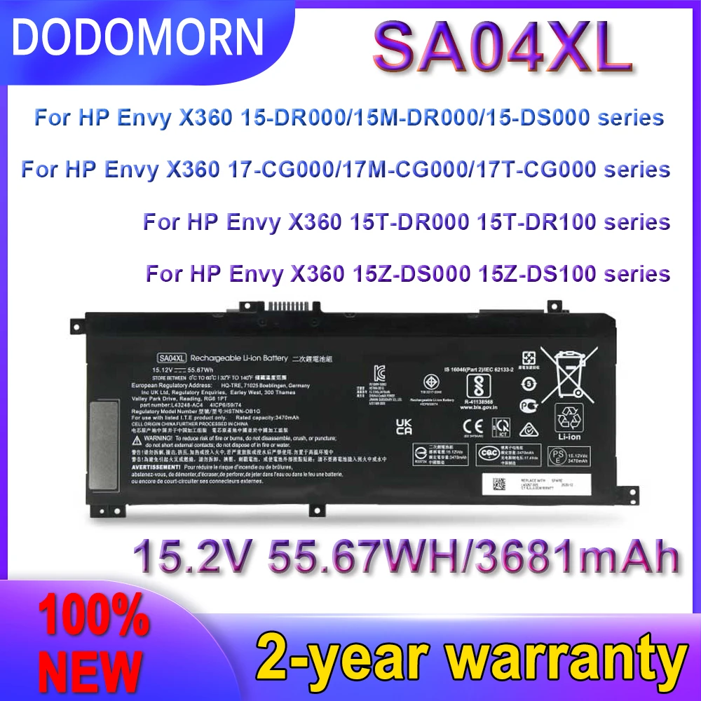

DODOMORN New SA04XL Battery For HP ENVY X360 15-dr0003TX 15-ds0000nc 15-ds0000ng 15-ds0000na 15-ds0000ur HSTNN-OB1G L43267-005