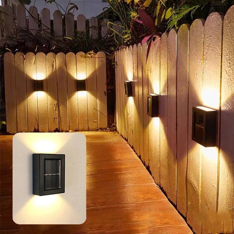 

2 LED Outdoor Solar Wall Light UP and Down Illuminate Sunlight Sensor Lamp Waterproof Modern Nordic Style Decor for Home Garden