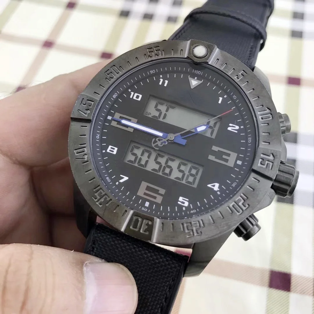 

Черные, синие, резиновые, Цифровые мужские часы с двойным дисплеем времени, полностью черные, из углеродного волокна