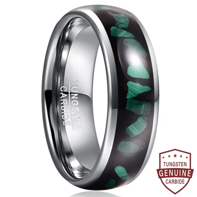 

BONLAVIE Large Pieces Malachite Tungsten Steel Rings For Men Wedding Rings Polished Shiny Comfort Fit