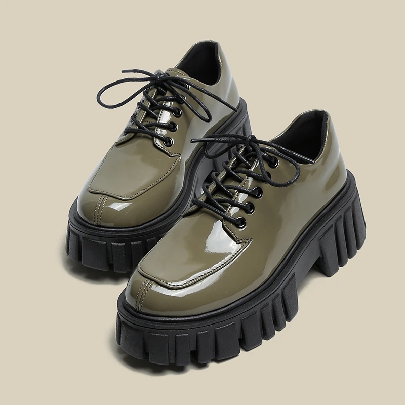 Women Shoes Thick-soled 2022 New Spring Genuine Leather Shoes Ladies Lace-up Body Increase White Student Shoes Women