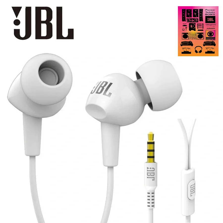 Фото Наушники-вкладыши JBL C100SI с круглым разъемом 3,5 мм, проводные, с глубокими басами, стереозвуком и микрофоном для звонков без помощи рук, для IOS и Android. №2