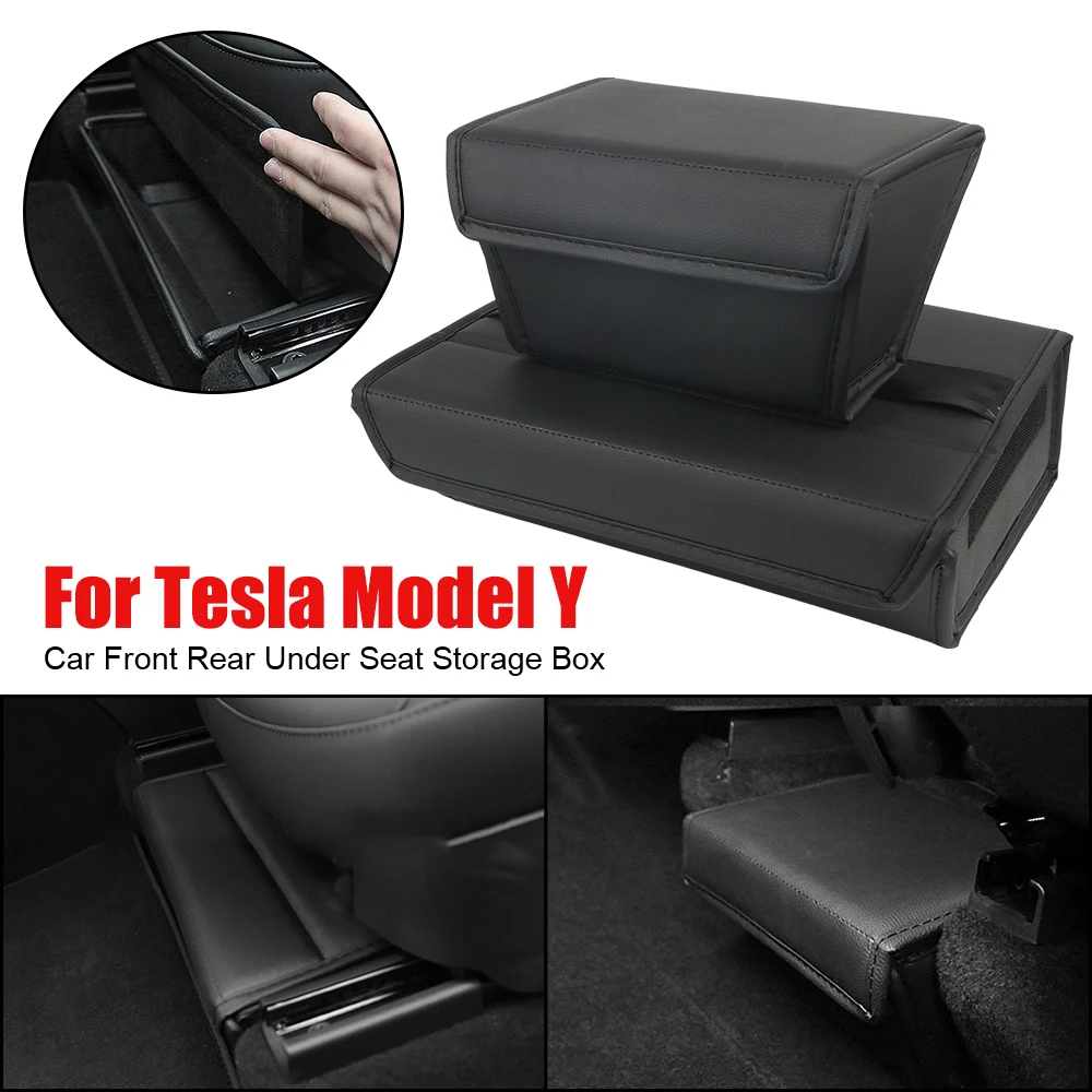 

Автомобильные аксессуары, Кожаный Автомобильный ящик для хранения под сиденьем для Tesla Model Y, складной органайзер на передние и задние сиденья