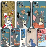 tom jerry cat mouse phone case for apple iphone 11 12 13 14 max mini 5 6 7 8 s se x xr xs pro plus black luxury silicone soft